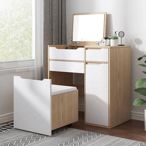 Modern Bedroom <strong>Corner</strong> White Oak <strong>Makeup</strong> Storage Vanity <strong>Table</strong> with Flip Mirror Multi-functional Dressing <strong>Table</strong> - Product Image 3