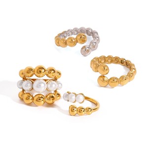 Juego de Anillos de Perlas Yueli, Imitación de Oro y Plata, Forma Geométrica de Bola, Joyería Unisex, Regalo - Product Image 5