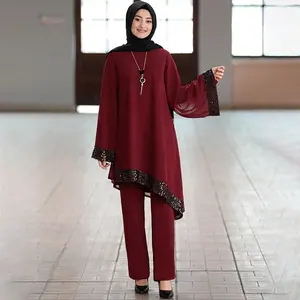 Muslim连衣裙套装夏季不对称雪纺连衣裙Abaya最新连衣裙设计衣服女士休闲生活中东成人