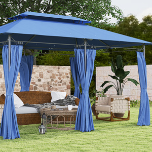 Gazebo <span class=keywords><strong>da</strong></span> <span class=keywords><strong>Giardino</strong></span> 10x13 con Doppio Tetto e Tende, Struttura in Metallo Blu Scuro per Cortile e Terrazza - Product Image 3