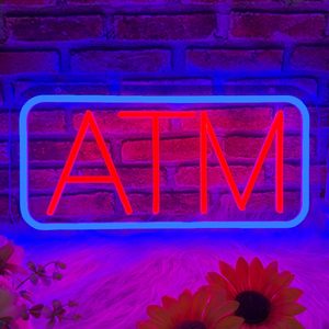 ป้ายไฟนีออน ATM รูปทรงสี่เหลี่ยมผืนผ้า อะคริลิคติดผนัง ไฟ LED ปรับความสว่างได้ สำหรับตกแต่ง ใช้พลังงานจาก USB ป้ายไฟอะคริลิคแบบแขวน - Product Image 1