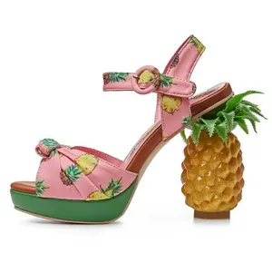 Women peep toe shoes bohemian unique beach ladies platform pineapple high heels sandal woman