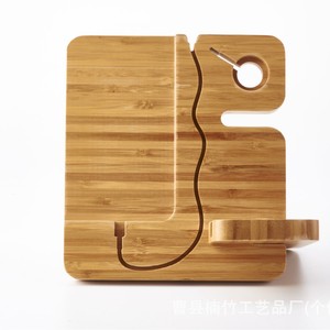 Support de téléphone en bambou pour bureau, chargeur sans fil pour montre connectée et téléphone - Product Image 3