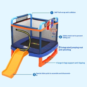 <span class=keywords><strong>Trampoline</strong></span> d'intérieur pour enfants avec filet de sécurité et toboggan, cadre carré de 1,26 m, usage familial - Product Image 2