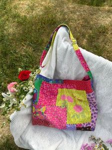 Colorful Ethnic <b>Canvas</b> Cotton Shopping Tote Bag Calico Large Capacity Retro Floral Shoulder Bag <b>Handbag</b> for Travel - Product Image 2