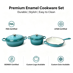 Enamel Cast Iron <strong>Cookware</strong> <strong>Set</strong> 3pcs Oven Safe <strong>Kitchenware</strong> Skillet Pots and Pans <strong>Cookware</strong> <strong>Sets</strong> Induction Gas Stove Cooking Pot <strong>Set</strong> - Product Image 1
