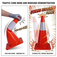 Cône de signalisation routière SMT incassable en PVC de 60 cm, monobloc, à rebondissement, pylon de sécurité résistant aux intempéries, orange fluorescent haute intensité