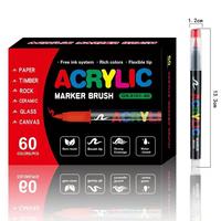 60 marqueurs de peinture acrylique, stylos à pointe pinceau souple avec système de contrôle de l'encre, imperméables, séchage rapide, résistants à la lumière, pour les travaux manuels DIY
