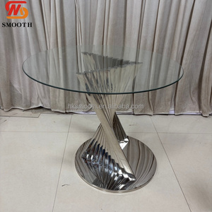 SMOOTH Latest Twist Base Round Glass Dessert <b>Table</b> Modern Stainless Steel Flower Cake <b>Table</b> for Wedding Home Use - Product Image 2