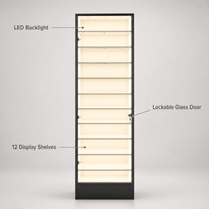 Vitrine d'exposition de cartes à collectionner LED à 12 étagères avec porte en verre verrouillable pour cartes Pokémon et cartes sportives – Présentoir pour collectionneurs - Product Image 3