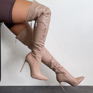 Women Pointy Toe Shoes Long Over the Knee High Heel <b>Boots</b> Zipper Lady's Winter Shoes Work Leisure Sexy Thigh High - Product Image 3