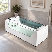Baignoire hydromassante de 1700 mm avec deux côtés transparents, design rectangulaire en acrylique blanc pour les salles de bain des suites d'hôtel