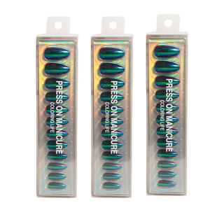 <span class=keywords><strong>Uñas</strong></span> postizas de almendra cortas de larga duración personalizadas con pegamento <span class=keywords><strong>azul</strong></span> metálico, <span class=keywords><strong>uñas</strong></span> de desgaste, <span class=keywords><strong>uñas</strong></span> cromadas de buena calidad, moda de belleza - Product Image 4