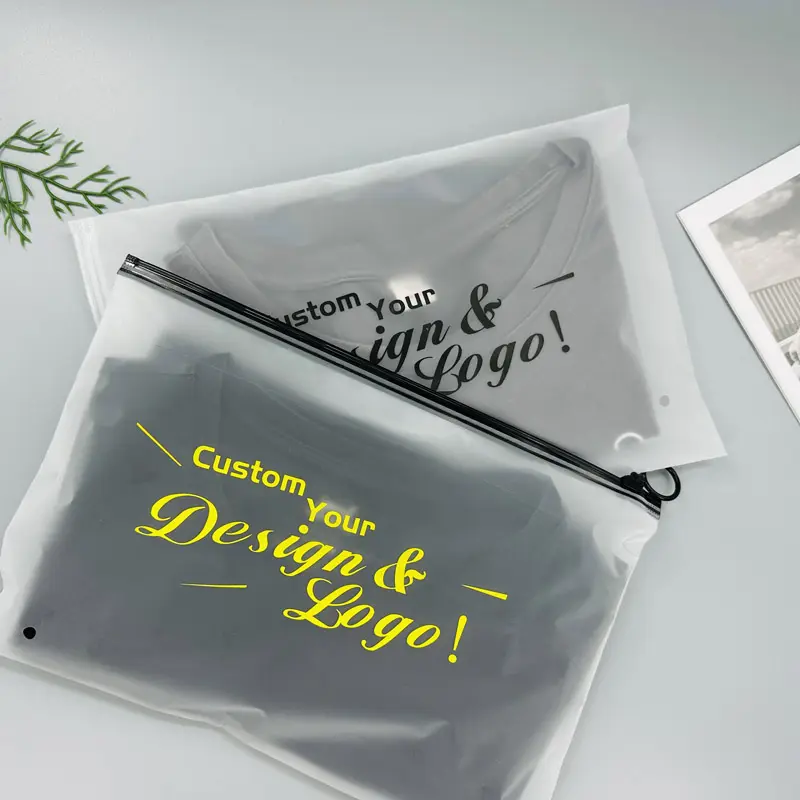 Wholesale Custom Frosted Plastic Bag Clothes Zipper Lock Bag Clothing Packaging Frosted Zipper Bags Printed Logo