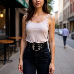 Ceinture en métal 6,5 cm 100 cm avec boucle argentée, accessoire de mode pour femme - Product Image 2