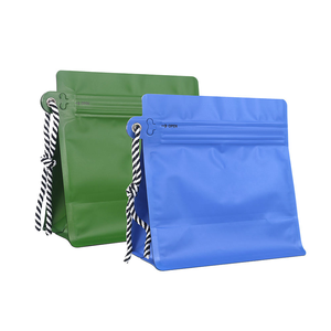 Pochette à fond plat colorée pour emballage de grains de café avec cordon de serrage, corde de suspension, sac refermable à fermeture éclair, emballage café, logo personnalisé - Product Image 4