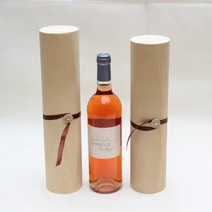 custom birch bark wooden round unfinished cylinder birch veneer wine box packaging wholesale for red wine champagne