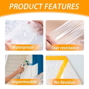 <span class=keywords><strong>Film</strong></span> de masquage PE anti-poussière pré-adhésif CW pour usage agricole, longueur 20m, largeur 110-300cm, protection pour peinture de meubles par pulvérisation - Product Image 2