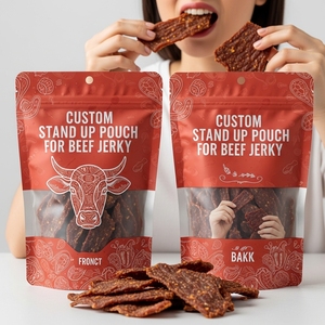 Food Grade Custom Matte Stand Up <b>Pouch</b> <b>Laminated</b> Black Foil Window Resealable for Beef Jerky Dried Food Snack Biltong Packaging - Product Image 2