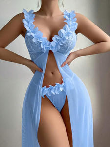 2025 Hot Women Sexy Pink Flitter wochen Transparente Pyjamas Body suits Spitze Light Dessous Nachtwäsche Langes Kleid Dessous Sets - Product Image 4