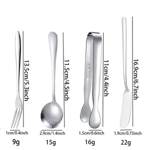 Ensemble de 14 couverts en acier inoxydable, couteau à fromage, cuillère à beurre, cuillère à café, pince à glace, design moderne, polissage miroir, respectueux de l'environnement - Product Image 6