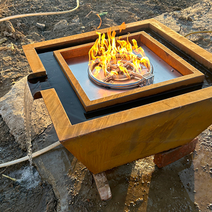 Fontaine d'eau décorative de jardin en acier corten avec cheminée à gaz et cascade - Product Image 3