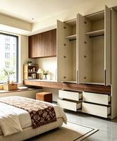 Armoire de chambre contemporaine en bois avec coiffeuse intégrée et poste de travail, fonctionnalités de suspension – Meuble de maison durable et peu encombrant