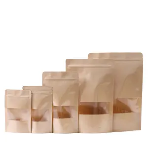 Bán buôn dây kéo có thể khóa lại đứng lên màu nâu giấy kraft túi Cà phê túi trà túi vật liệu đóng gói túi Mylar để lưu trữ thực phẩm