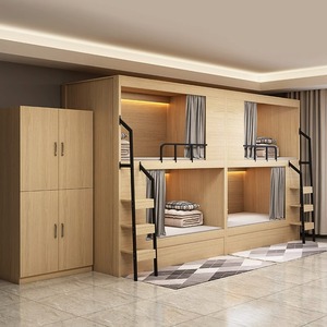 Letti a Castello Moderni in Legno Massello <span class=keywords><strong>su</strong></span> <span class=keywords><strong>Misura</strong></span> con Scaffali Divisori (Letti Doppi), Adatti per Hotel, Scuole e Ospedali. - Product Image 2