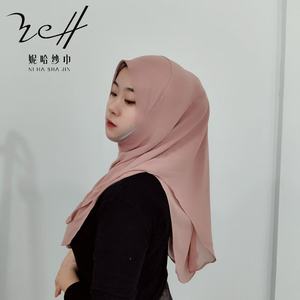 Hijab en mousseline de soie tendance <span class=keywords><strong>avec</strong></span> chapeau de soleil intégré, léger et respirant, pour femmes musulmanes - Product Image 4