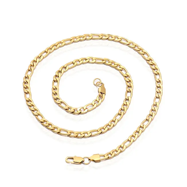 6mm Stahl Gold Großhandel Edelstahl Figaro Kette Halskette