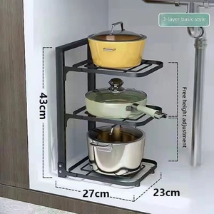 Scaffale porta pentole e padelle in <span class=keywords><strong>acciaio</strong></span> Amz regolabile a 2/3/4 livelli, salvaspazio per armadietti, organizer sottolavello per utensili da <span class=keywords><strong>cucina</strong></span> - Product Image 3