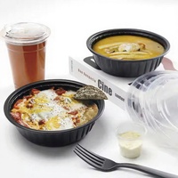 Bol de stockage jetable en plastique PP sans BPA de 24 oz avec couvercle noir/blanc, logo personnalisé, emballage alimentaire à emporter pour les fêtes