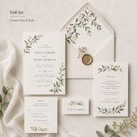 Cartes d'invitation de mariage personnalisées, design floral minimaliste, eucalyptus et feuilles frais, finition mate et impression personnalisée