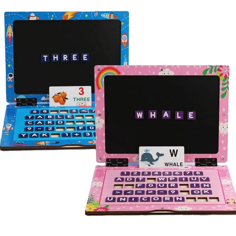 बच्चों के लिए चुंबकीय लकड़ी की वर्णमाला पत्र अनुभूति लैपटॉप खेल शैक्षिक गणित शिक्षण सहायक उपकरण सीखने के खिलौने उपहार