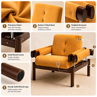 Fauteuil lounge en cuir beige de style Mid-Century Modern, fauteuil de luxe en bois massif avec accoudoirs à coussin pour bureau, hôtel, villa, projet