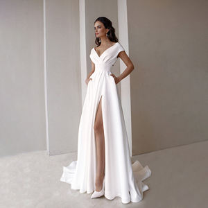 مخصص الساتان مطرز حمالة المنصة فتحة عالية روبا Vestido Largo De Mujer فستان الزفاف ثوب 50 فساتين حفلة خدمة OEM - Product Image 5