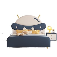 Lit enfant moderne et élégant à thème de dessin animé, avec rangement, revêtement en cuir véritable, structure en bois, taille Queen
