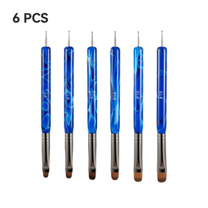 Ensemble de 6 pinceaux à ongles à double tête, manche bleu flamme, poils en nylon, pinceaux ovales pour la manucure en salon - Product Image 2
