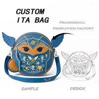 Sac bandoulière polyvalent personnalisé en cuir végétalien avec motif d'ailes adorable, idéal pour l'Anime Expo et le style urbain