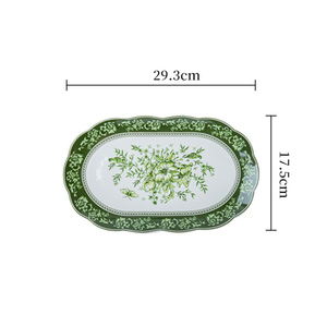 Vintage Green Flower Design Charger Plates Ceramic Dinnerware Porcelain Dinner <b>Sets</b> - Product Image 2