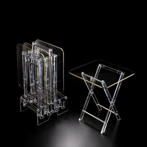 Aangepaste Gouden/Zilveren Rand 5Mm, 7Mm Set Van 4 Stuks Service Thee Tafel Transparant Clear Acryl Vouwlade Tafel Voor Thuis - Product Image 5