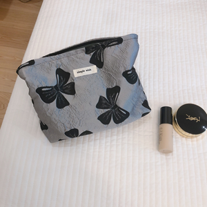 Bolsa de Maquillaje de Lona Jacquard con Lazo de Mariposa Pequeño en <span class=keywords><strong>Negro</strong></span> y Gris, con Cierre, Organizador de Cosméticos Portátil - Product Image 4
