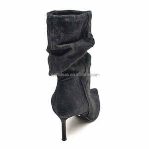 ZA haute qualité Vintage Denim Design bout pointu hiver pompes mi-mollet bottes Sexy Cowboy <span class=keywords><strong>Style</strong></span> chevalier bottes Stiletto bottes courtes - Product Image 4