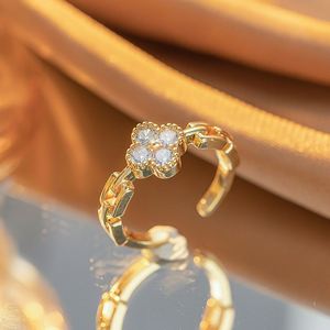 Anillo Ajustable de Cobre Microincrustado para Mujer, Inoxidable, Minimalista, Regalo de Boda para Celebridades de Internet, Súper Brillante - Product Image 6