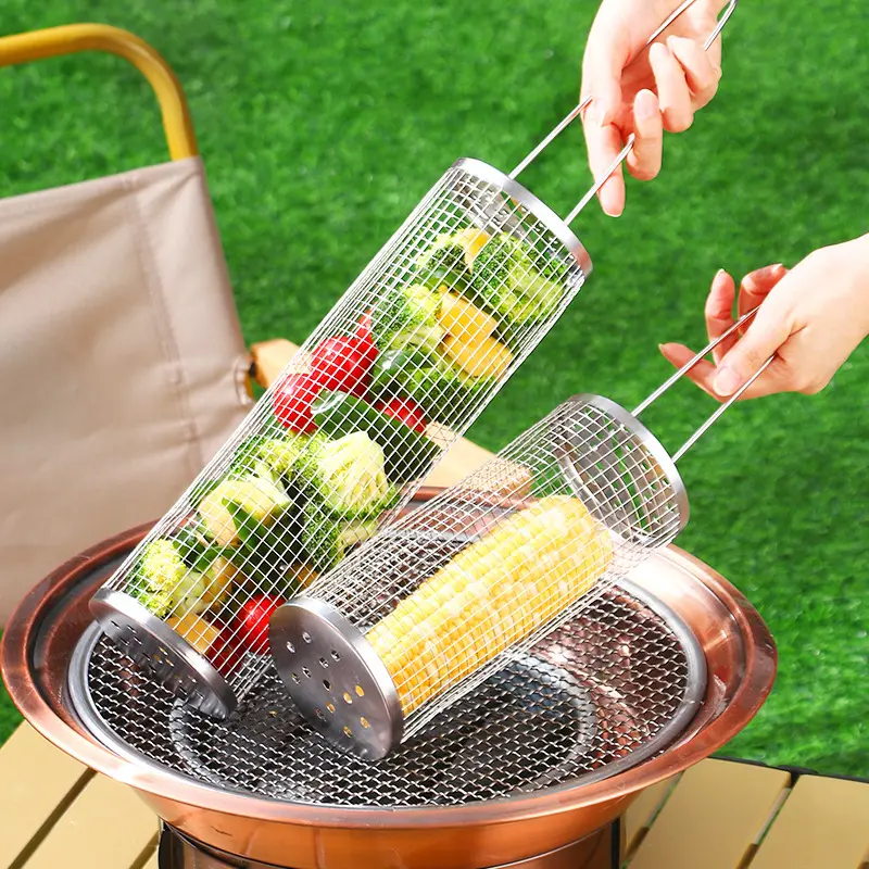 High Performance Grill Rolling Basket Basket Stainless Steel Bbq Accessories Grill Mesh Basket