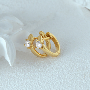 Pendientes de Aro CANNER de Plata de Ley 925 con Circonita Redonda y Baño de Oro de 18K para Mujer - Product Image 2