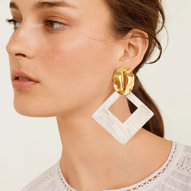 Fashion Jewelry Women white oval round resin dangle earrings geometric gold statement drop earrings acrylic earrings