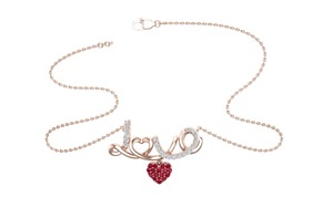 925 Sterling Silver Rose Gold Plated LOVE <b>Necklace</b> with <b>Ruby</b> Red Heart CZ Pendant Romantic Women's Fine Jewelry - Product Image 6