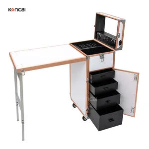 KONCAI FAMA New Color White factory Large Aluminum Trolley Hairdressing Nail Polish Cosmetic Case